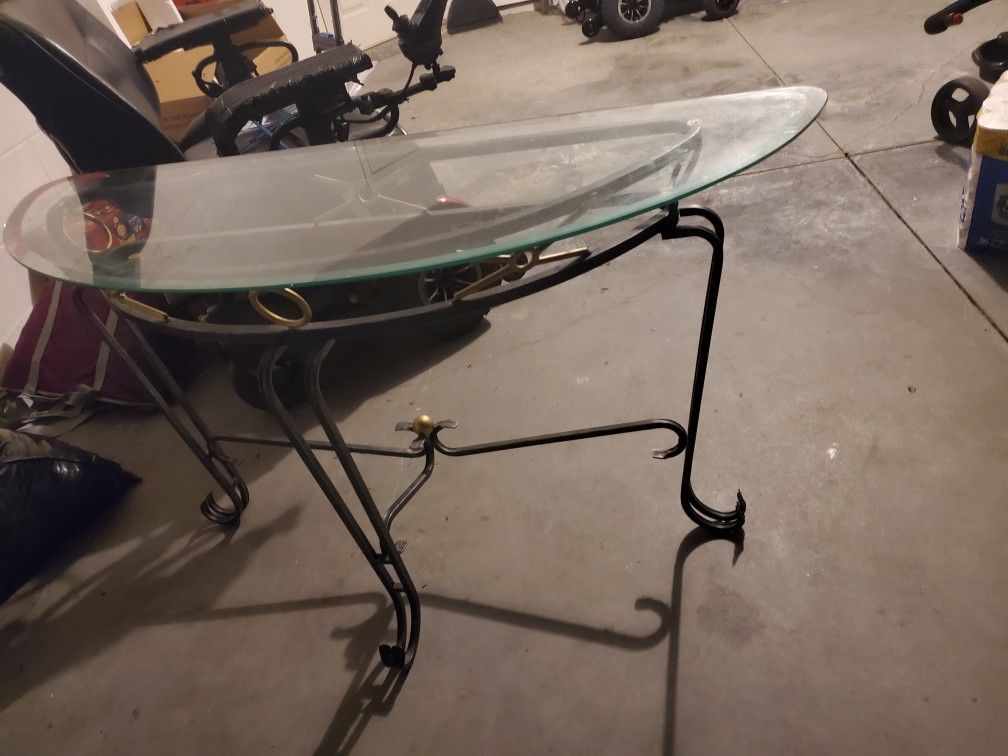 2 Modern Design Metal Base Glass Top Console Table