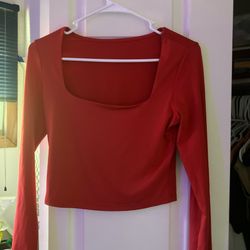 Red Medium Square Neck Long Sleeve 