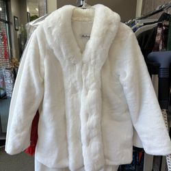 White Faux Fur Coat Size Small