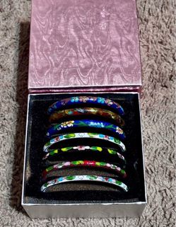 VINTAGE Chinese Cloisonne Bangle Bracelets- In Box