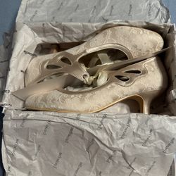 Size 9, Champagne Colored Lace, 2in. Heels With Satin Ties