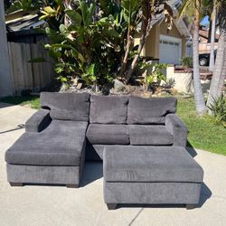L Shaped Couch Gray with Ottoman