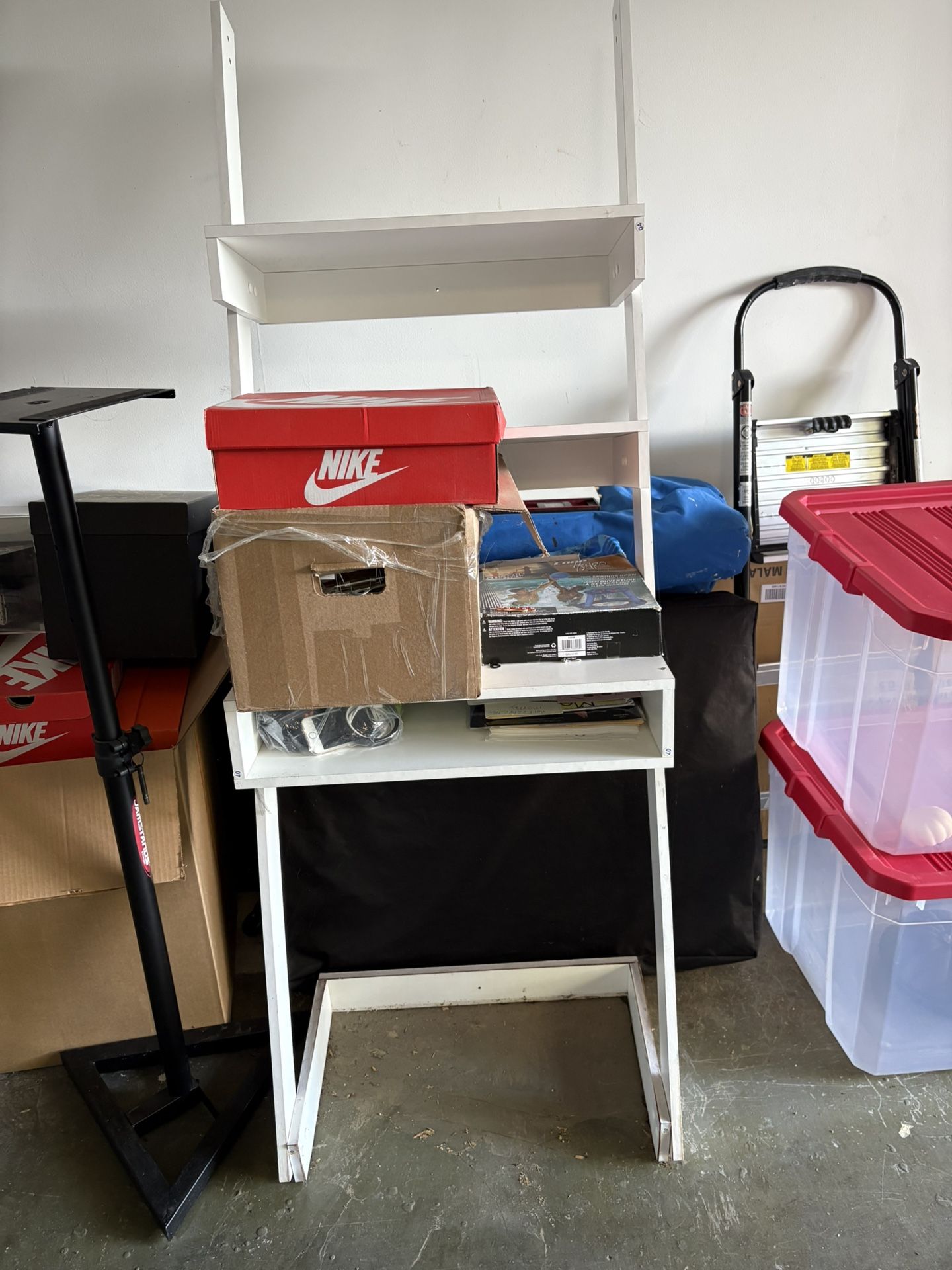 White Leaning Ladder Style Desk With Shelves