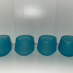 Glass Candle Holder Set of 4,  Aqua Teal Blue Wedding, Dining, Table Setting, Candle Holder