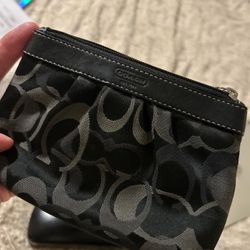 Coach Black leather and canvas wristlet