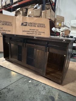 Rustic Dark Wood TV Stand with Sliding Barn Doors