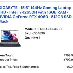 Gigabyte 15.6” 144Hz Gaming Laptop