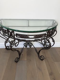 Wrought iron glass entry table