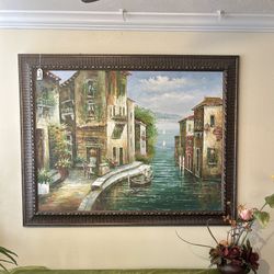 Fabulous Vintage Original Oil On Canvas Venetian Canal Painting Signed & Framed