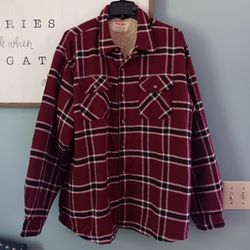 Wrangler Insulated Lined Outdoor Maroon Plaid Flannel Button Up Coat. XL Mens 