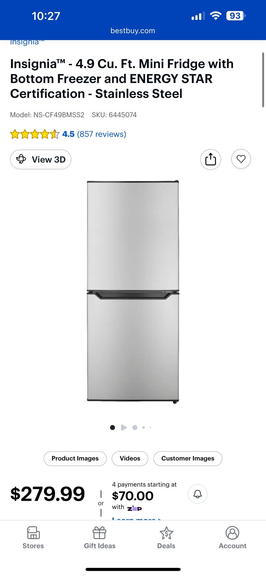 Insignia 4.9 Cu. Ft Mini fridge With Bottom Freezer