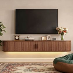 Floating TV Stand / Wall-Mounted Media Console – Walnut (Small Damage)