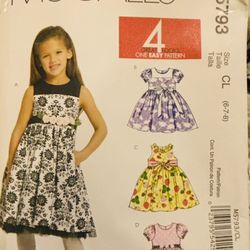 McCall's 5793 One Easy Pattern  Lil Girls Dresses  Sizes 6-8 New Uncut