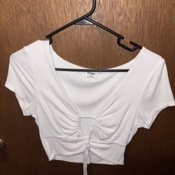Woman's White Cotton On Crop Top Shirt: Size L