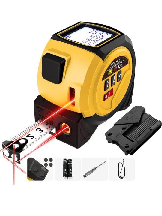 Makkey 3-in-1 Laser Tape Measure, Almighty Measuring Tool, 131ft Digital Measuring Tape & 16ft AutoLock Tape, Laser Crosshairs,Magnetic Tip,Measuring