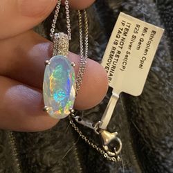 AAA quality Ethiopian Welo Opal and Moissanite Necklace - new! 
