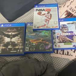 4 ps4 video games BATMAN ARKAM KNIGHT,  Rocket League unlimited edition, NBA 2k21 ,  MADDEN 21