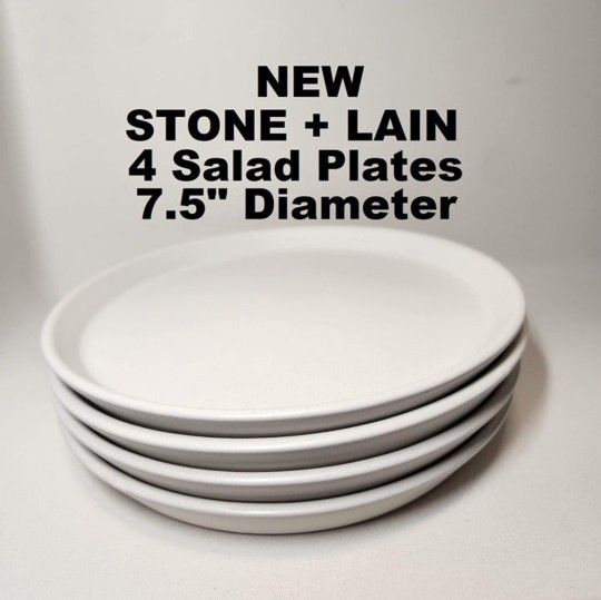 NEW Stone Lain Stoneware Round salad plates replacement Dinnerware White speckled minimalist contemporary
- Includes 4 round 7. 5” salad plates