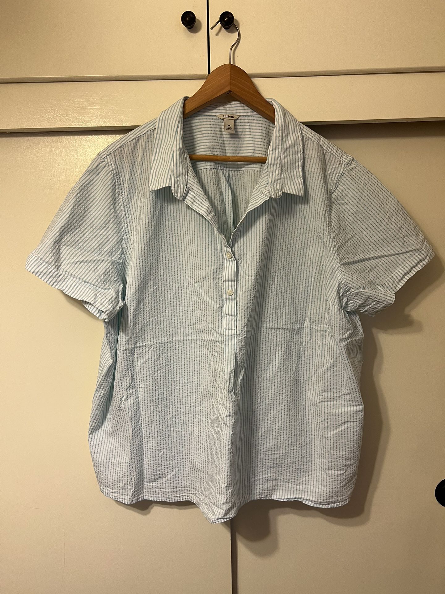 LL Bean Men's short sleeve button front casual shirt mint plaid  Size: 3X plus  Never worn. Wash once.