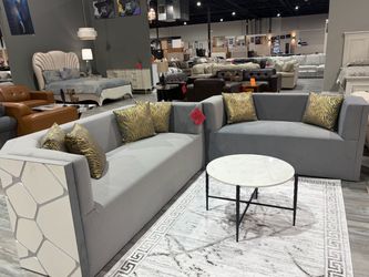 Modern Gray Upholstered Sofa and Loveseat Set