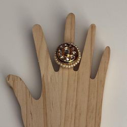 New | Indian Kundan Adjustable Ring with Meena work on the back