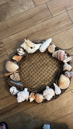 Coastal Seashell Grapevine Wreath with Netting