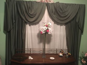 Drapes are a picture which is only shown for type but the actual color is Emerald green. Also have a matching swag