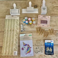 Art & Crafts Mix Lot Stamps Stickers Paper Punch Grommets Unicorn Country Heart