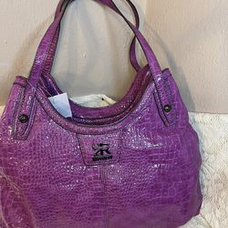 New! Kenneth Cole Reaction Pink/Purple Croc Embossed Boho Style Bag