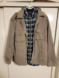 Khaki Utility Jacket with Plaid Flannel Lining
