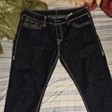 True Religion Men's Rocco Relaxed Skinny Dark Wash Blue Denim Jeans 5-Pocket