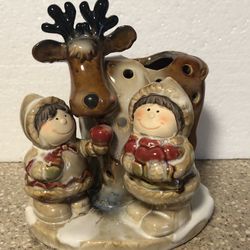 YANKEE CANDLE CO. “Kid On Moose” Tea Light Candle Holder Winter Decor