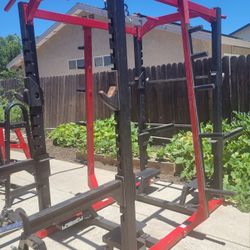 PowerLift USA Gym Double Sided squat Rack And 2 Adjustable Weight Benches