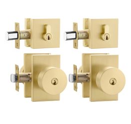 Haidms Gold Door Knob with Deadbolt, Zinc Alloy Brushed Gold Exterior Door Lock Set, Heavy Duty Brushed Brass Front Door Knob and Deadbolt Set with Lo
