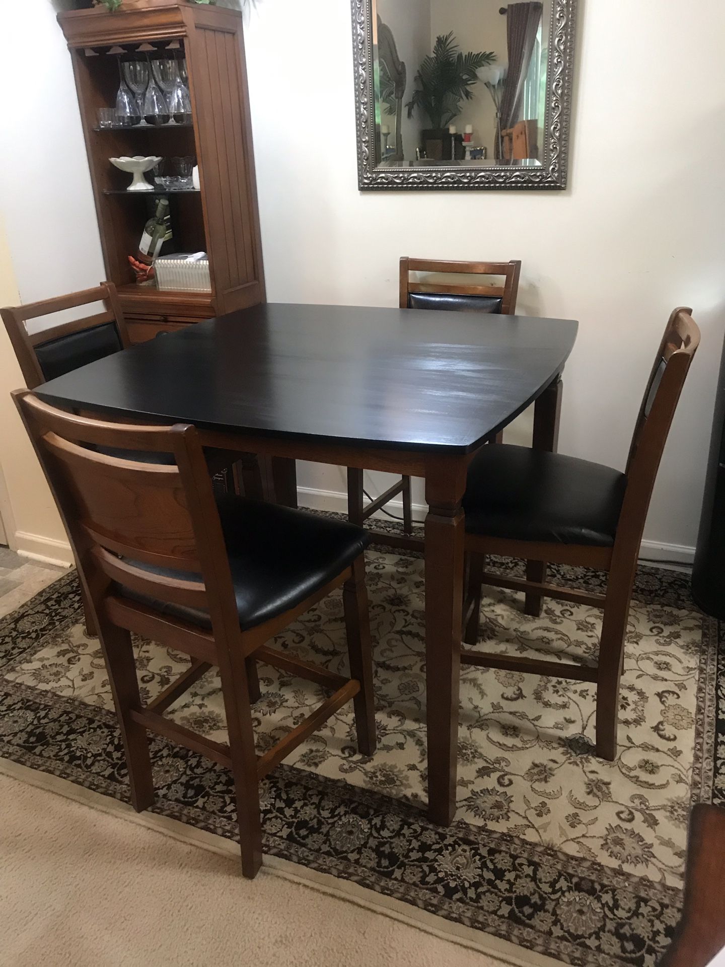 High table and 4 leather stools