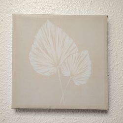 🌿 NEUTRAL BOTANICAL LEAF CANVAS 7.5" WALL ART – GENTLY USED