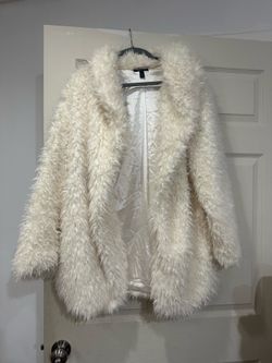 Torrid Cream Faux Fur Open Front Coat