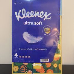 Kleenex Ultra Soft Facial Tissues, 4 Flat Boxes, 120 Tissues per Box, 3-Ply