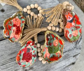 Handmade oyster shell ornaments- fall dogs/coastal farmhouse decor/Thanksgiving