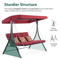 Red Burgundy Canopy Swinging Sofa With Footrest 4354 Mcombo 