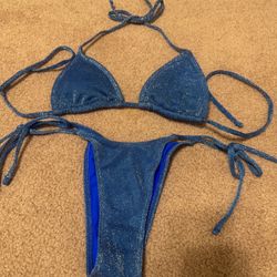 New Small Medium Blue Glitter Bikini Festival Rave Outfit Lingerie Top  Swimsuit 