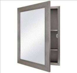 Glacier Bay 20 in. x 26 in. Recessed or Surface Mount Framed Medicine Cabinet in Pewter with Mirror
