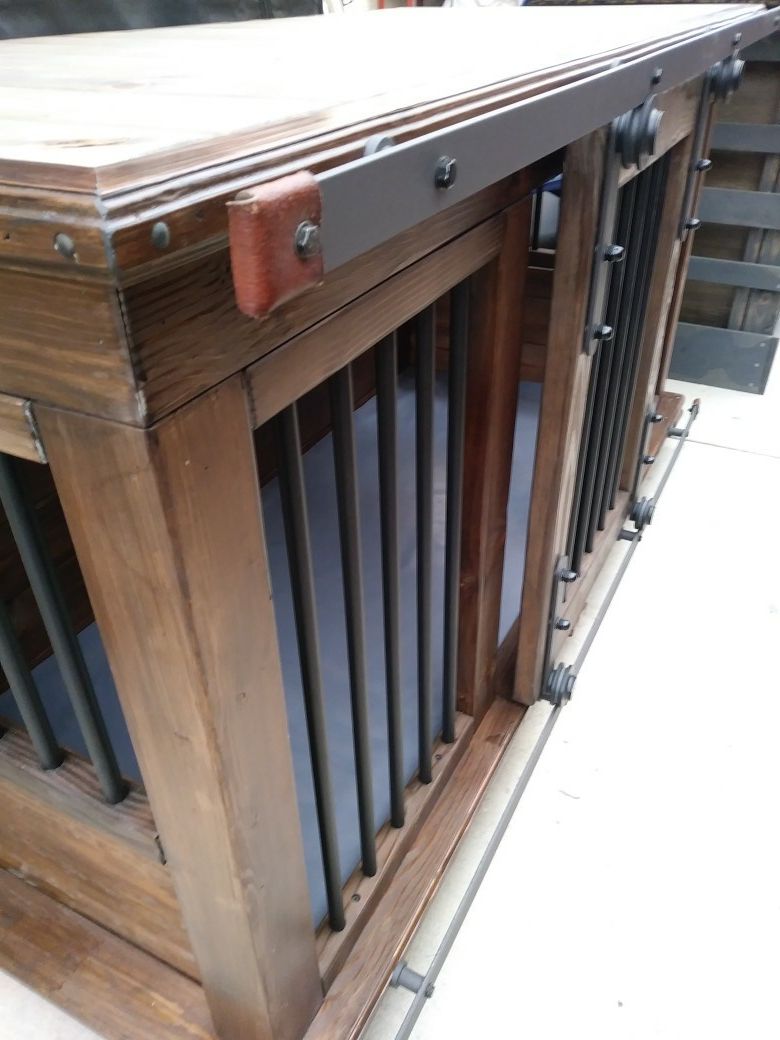 Custom Interior dog kennel. Barn door, LED lighting