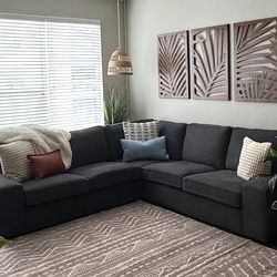 Grey sectional couch w/ washable slip covers (and extra set)