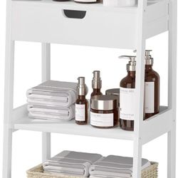 3 Tier Ladder Shelf with Drawers. Bamboo Bookshelf/Nightstand Bookcase In box. Can assemble for fee.