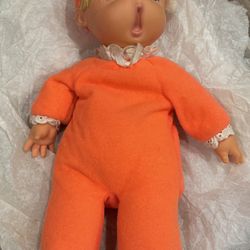 Bedside Baby Beans Doll12” Yawning Sleepy Orange Baby Vintage 1960 Mattel