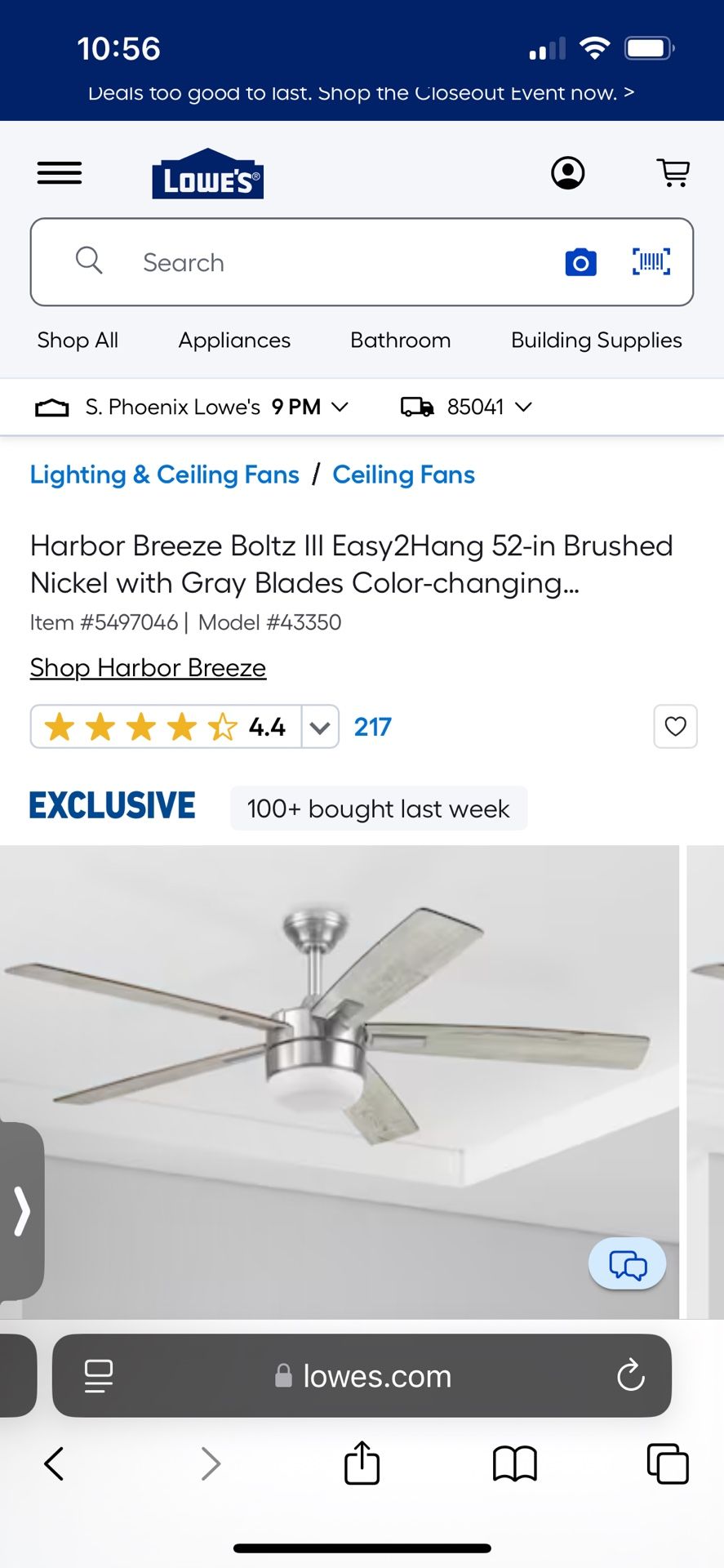 Ceiling Fan Harbor Breeze Boltz III 52-in Brushed Nickel Color-changing Indoor Ceiling Fan with Light and Remote (5-Blade) Item # | M