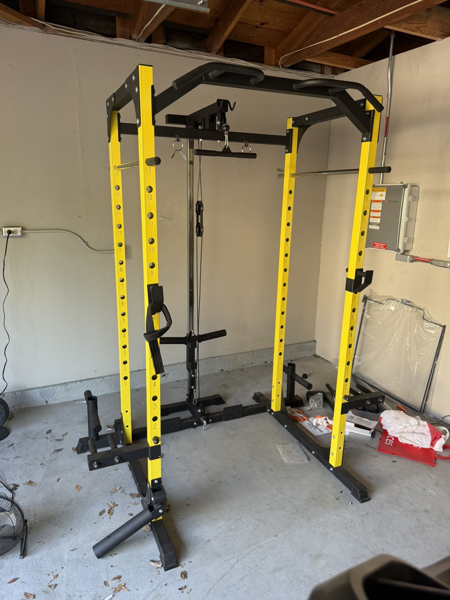 Power Cage With Barbell, Weights And Bench