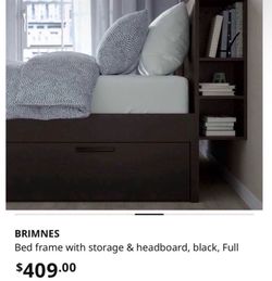 BRIMNES BED FRAME WITH STORAGE & HEADBOARD BLACK FULL WITH BASE