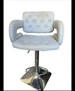 2 Grey Tufted Fabric Bar Stool with Chrome Base